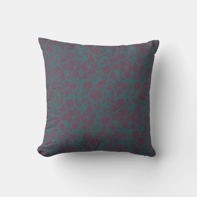 Plum Flowers on Teal MOJO Pillow (Front)
