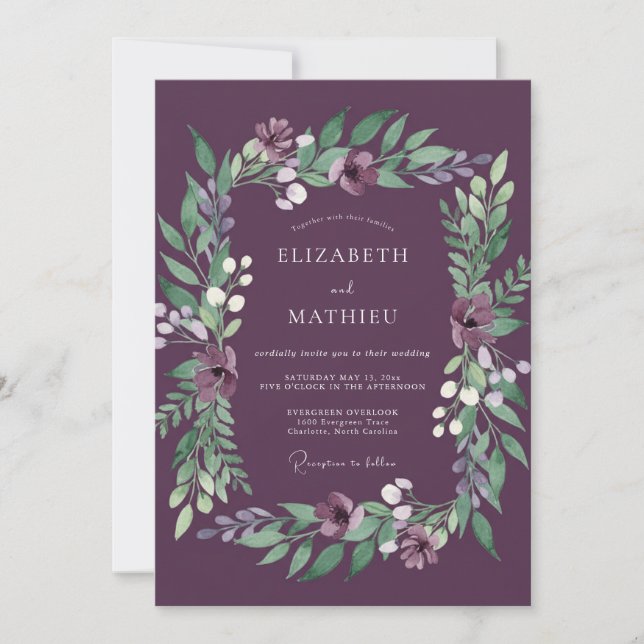 Plum Frosty Winter Wedding Invitation (Front)