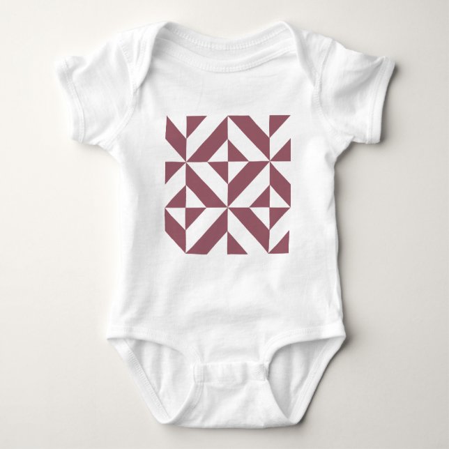 Plum Geometric Deco Cube Pattern Baby Bodysuit (Front)