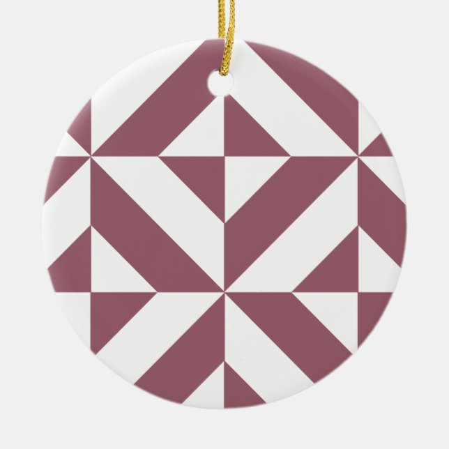 Plum Geometric Deco Cube Pattern Ceramic Tree Decoration (Front)