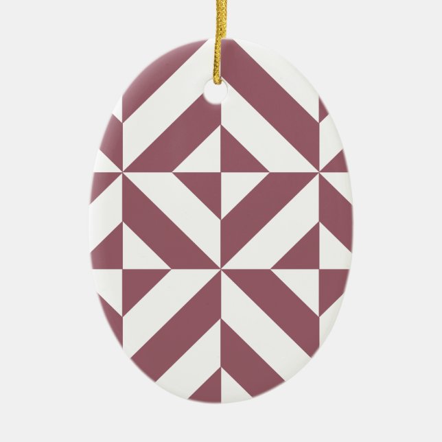 Plum Geometric Deco Cube Pattern Ceramic Tree Decoration (Front)