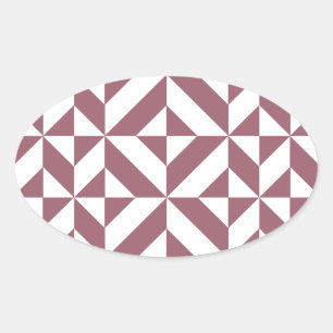 Plum Geometric Deco Cube Pattern Oval Sticker