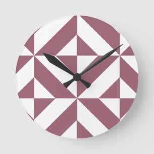 Plum Geometric Deco Cube Pattern Round Clock