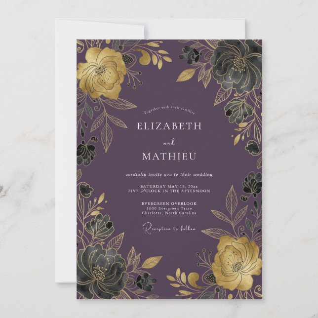 Plum Gilded Autumn Wedding Invitation (Front)