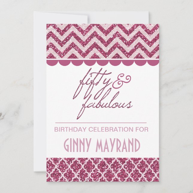 Plum Glitter Fifty and Fabulous Birthday Invite (Front)