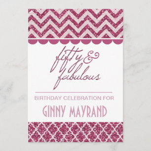 Plum Glitter Fifty and Fabulous Birthday Invite