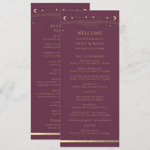 Plum Gold Celestial Sun Moon Stars Wedding Programme