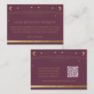 Plum Gold Celestial Wedding Website QR Code Enclosure Card