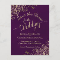 Plum & Gold Chic Calligraphy Wedding Save the Date