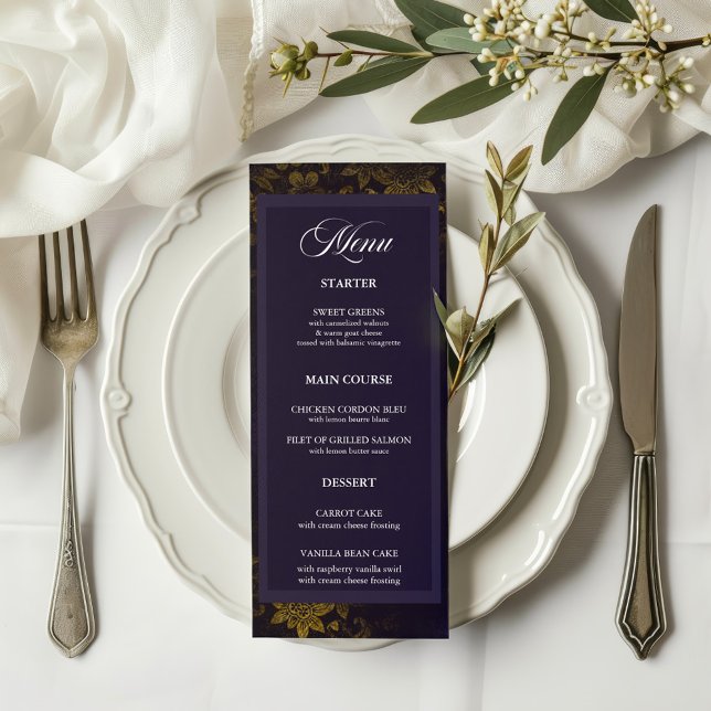 Plum & Gold Elegant Floral Wedding Menu (Creator Uploaded)