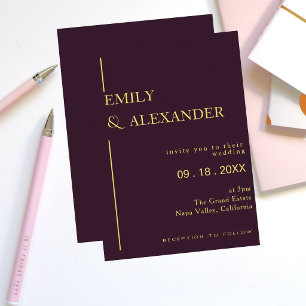 Plum Gold Minimalist Wedding Invitation