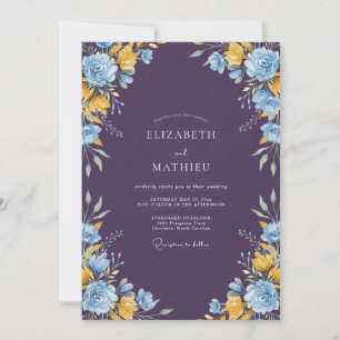 Plum Gold Petal Wedding Invitation