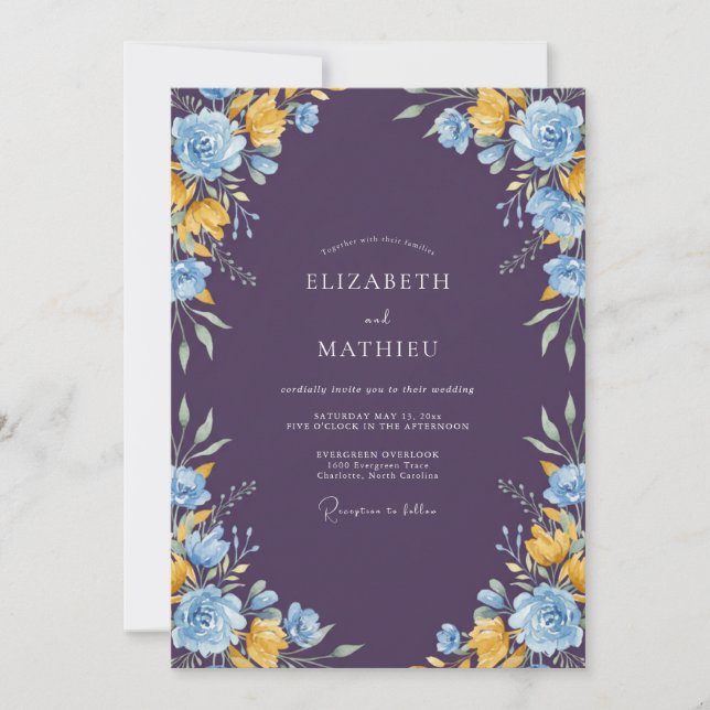 Plum Gold Petal Wedding Invitation (Front)