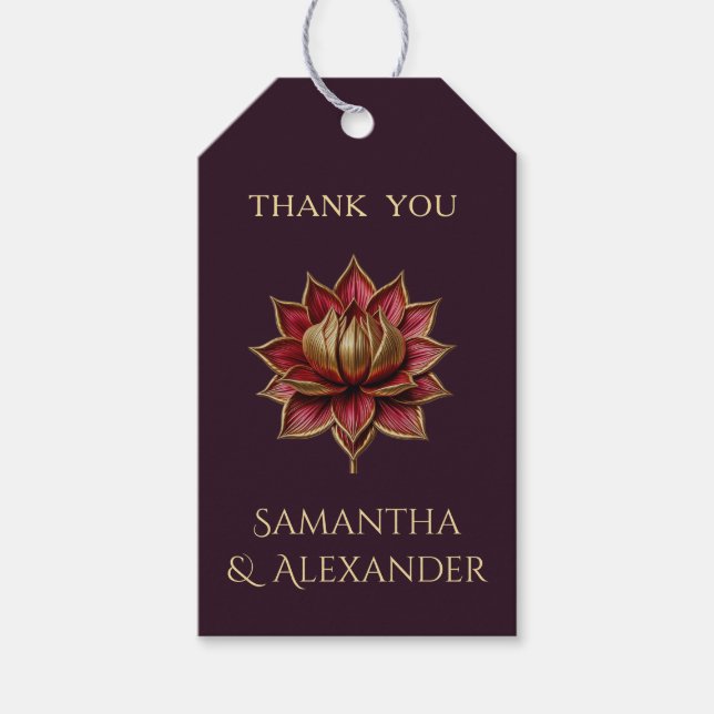 Plum Gold Wedding Favour Tag with Twine (Front)