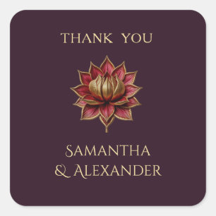 Plum Gold Wedding Thank You Sticker Square