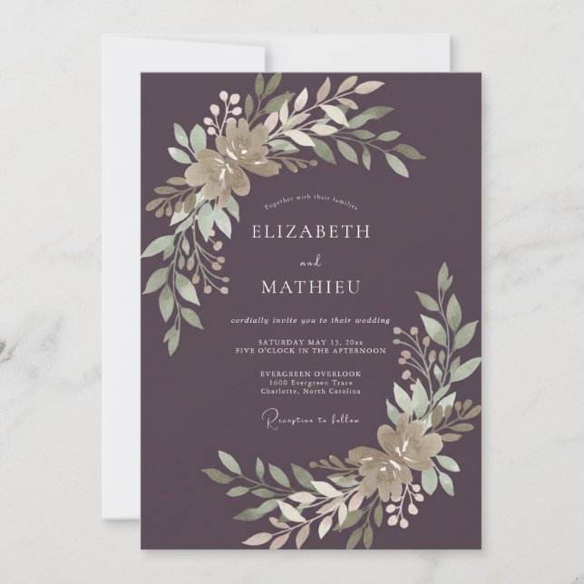 Plum Golden Champagne Vine Wedding Invitation (Front)