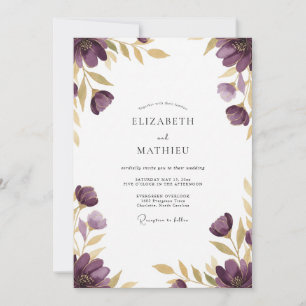 Plum Golden Ethereal Floral Wedding Invitation