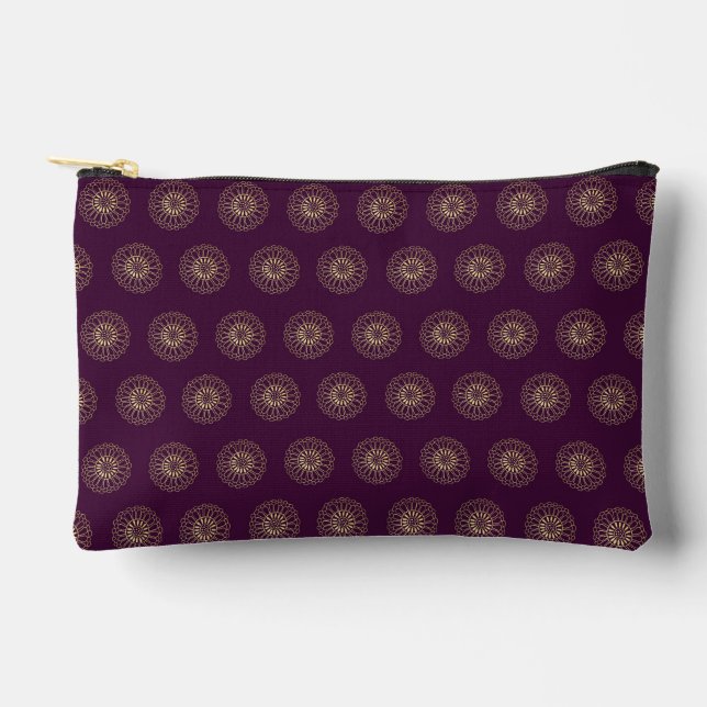 Plum | Golden Zinnia Flower Medallions Accessory Pouch (Front)