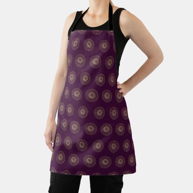 Plum | Golden Zinnia Flower Medallions Apron (Insitu)