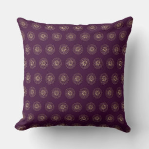Plum   Golden Zinnia Flower Medallions Cushion