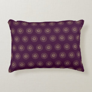 Plum   Golden Zinnia Flower Medallions Decorative Cushion
