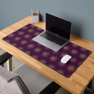 Plum   Golden Zinnia Flower Medallions Desk Mat