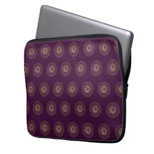 Plum   Golden Zinnia Flower Medallions Laptop Sleeve