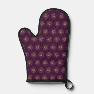 Plum   Golden Zinnia Flower Medallions Oven Mitt