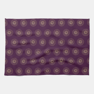 Plum   Golden Zinnia Flower Medallions Tea Towel