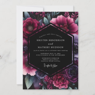 Plum Gothic Floral Wedding Invitation