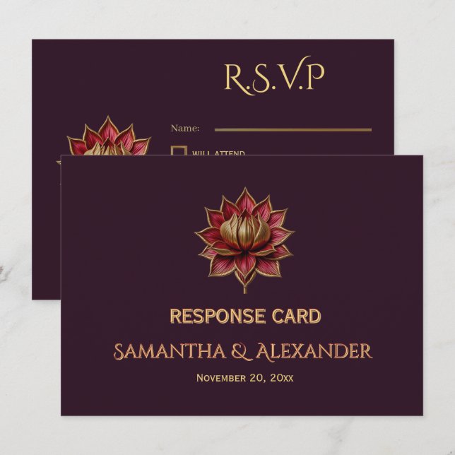 Plum Gothic Wedding Details RSVP Enclosure Card (Front/Back)
