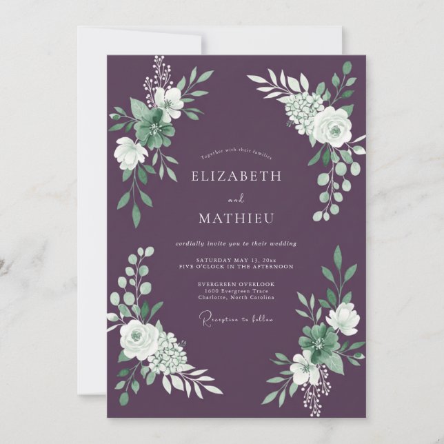 Plum Graceful Succulent Wedding Invitation (Front)