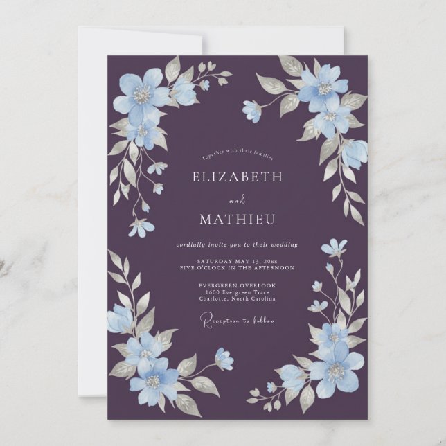 Plum Graceful Winter Wedding Invitation (Front)