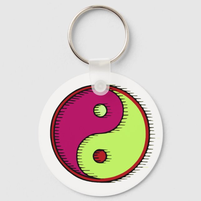 Plum Green Windblown Yin Yang Key Ring (Front)