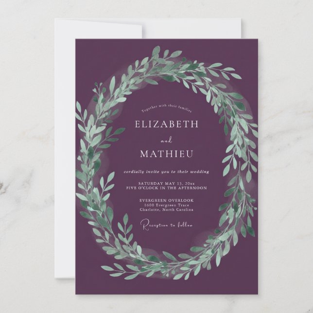Plum Greenery Wedding Invitation (Front)