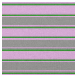 Plum, Grey, and Green Coloured Stripes Fabric