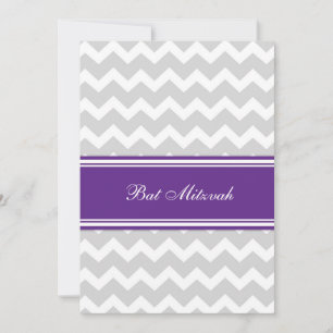 Plum Grey Chevron Bat Mitzvah Invitations