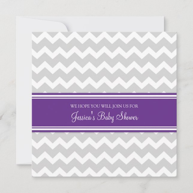 Plum Grey Chevron Custom Baby Shower Invitations (Front)