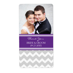Plum Grey Chevron Photo Wedding Labels