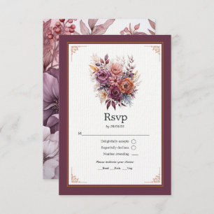 Plum, Grey, Copper and Dusty Rose Floral Wedding RSVP Card