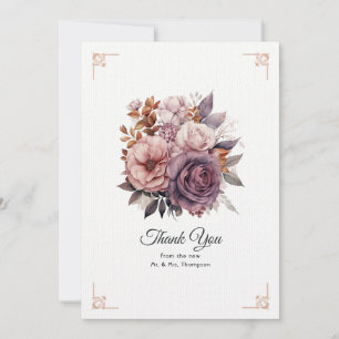 Plum, Grey, Copper and Dusty Rose Floral Wedding Thank You Card