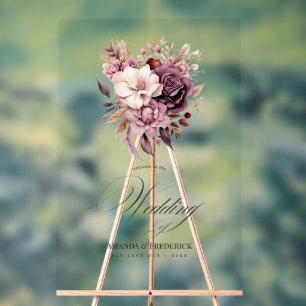 Plum, Grey, Copper and Dusty Rose Wedding Welcome Acrylic Sign