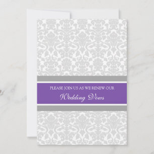 Plum Grey Damask Wedding Vow Renewal Invitations