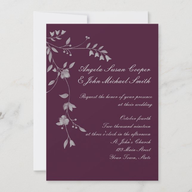 Plum Grey Floral Invitation (Front)