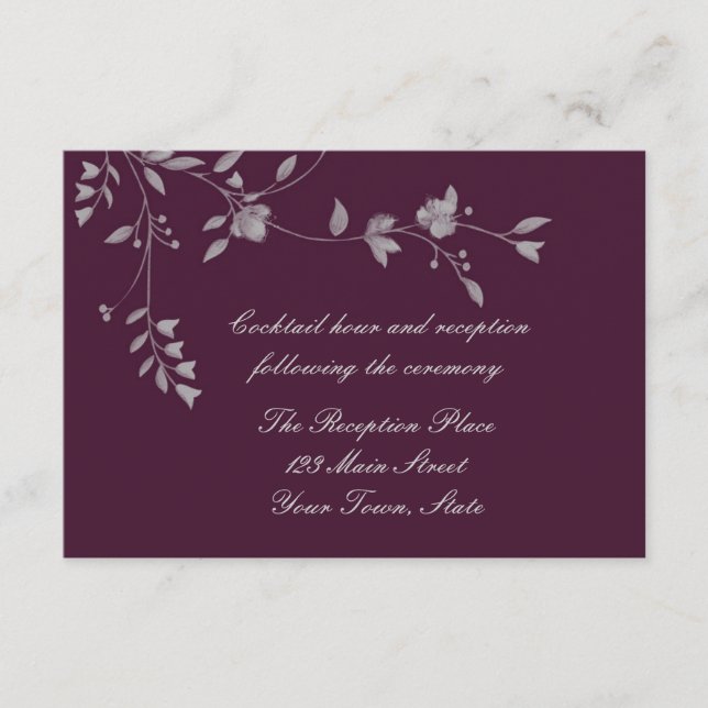 Plum Grey Floral Reception Card (Front)