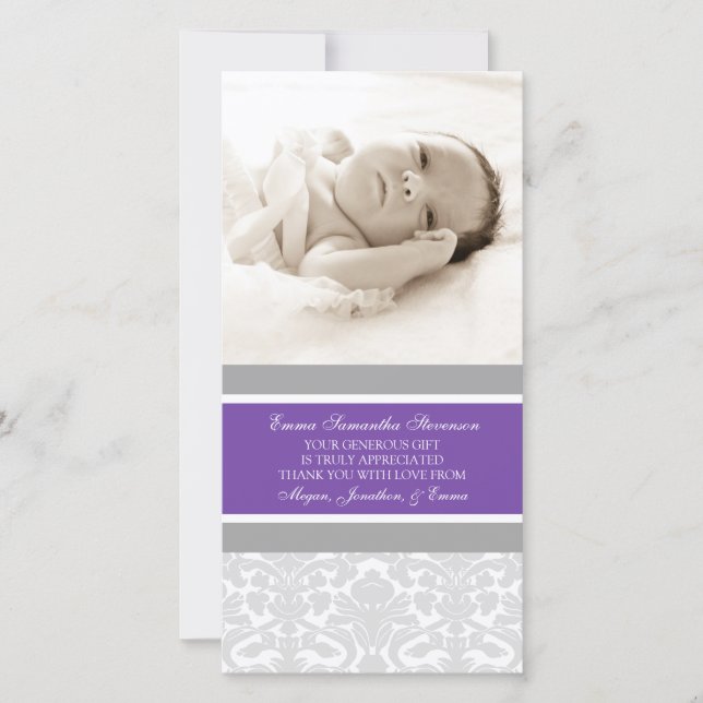 Plum Grey Thank You Baby Shower Photo Cards (Front)