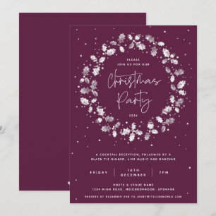 Plum Hand Printed Holly Wreath Christmas Party Invitation