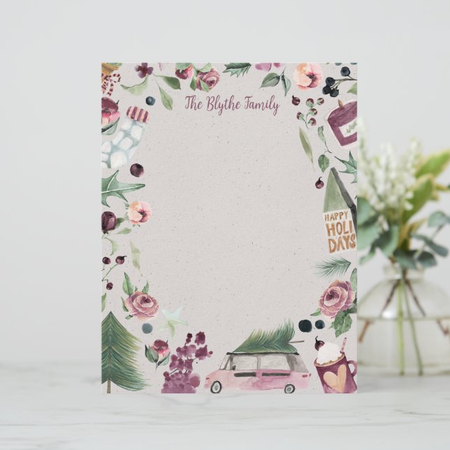 Plum Happy Christmas Letter Custom Letterhead (Standing Front)