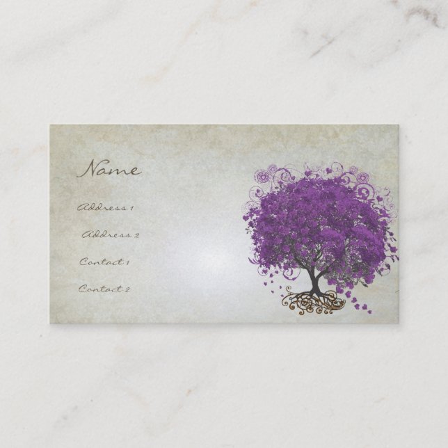 Plum Heart Leaf Tree Roots Swirls Hearts Business Card (Front)