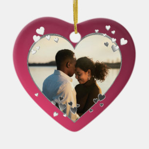 Plum Hearts and Ribbon Photo Ceramic Tree Decoration